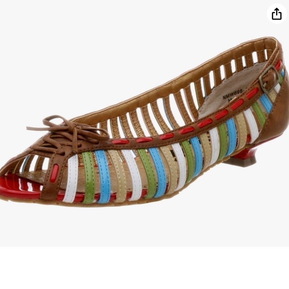 EUC Naughty Monkey Top Shelf Skimmer Multi Brights Kitten Heel Flats Size 8.5